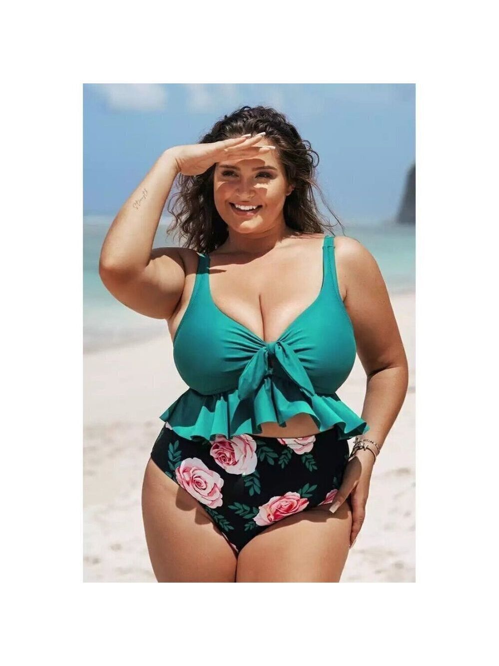 Yaritza Knotted Ruffle Plus Size Tankini Size 2X